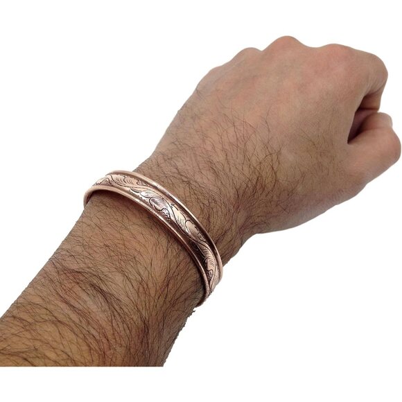100% Pure Copper Hand Carved Tibetan Healing Bracelet - Unisex Adjustable Design - Picture 2 of 5